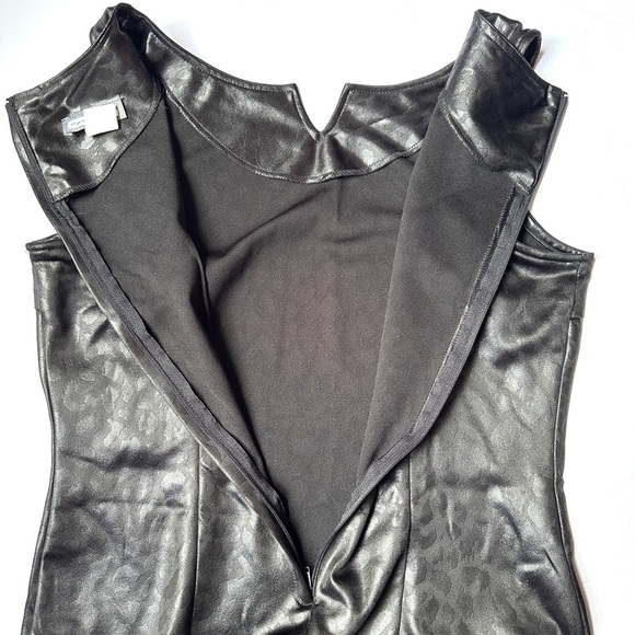 Aqua Blues Black Dress Women’s Sz 13 Sleeveless Animal Print  Faux Leather - Picture 3 of 7